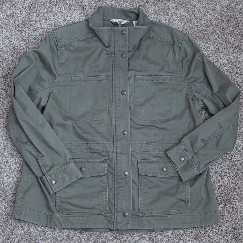L.L.Bean Utility Chore Jacket Dusty Olive XL Petite Zip Front Pockets‎ Casual - Picture 5 of 11